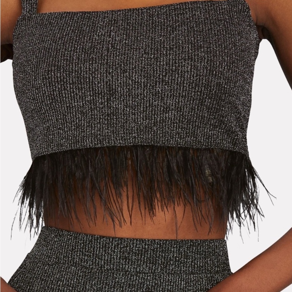 SAYLOR Anthropolgie Tiggy Crop Top Black Sparkle Feather NYE Top Party Sz Small